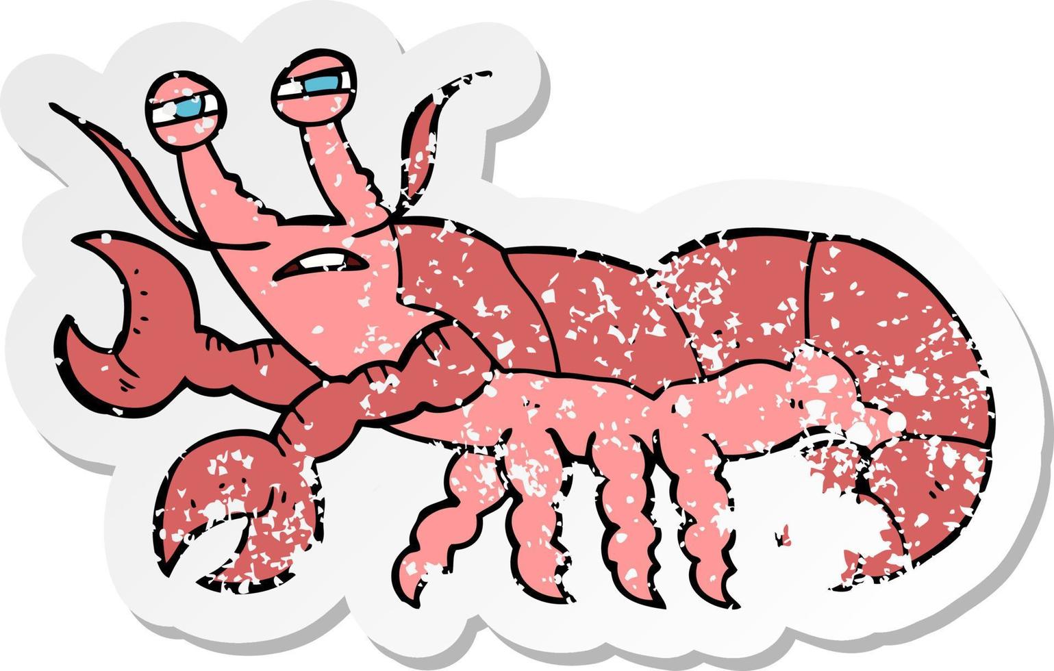 retro distressed sticker of a cartoon lobster vector