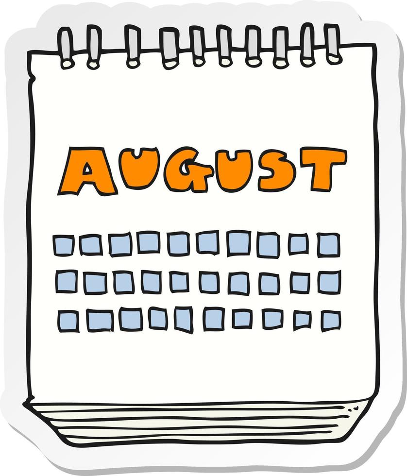 sticker of a cartoon calendar showing month of august vector
