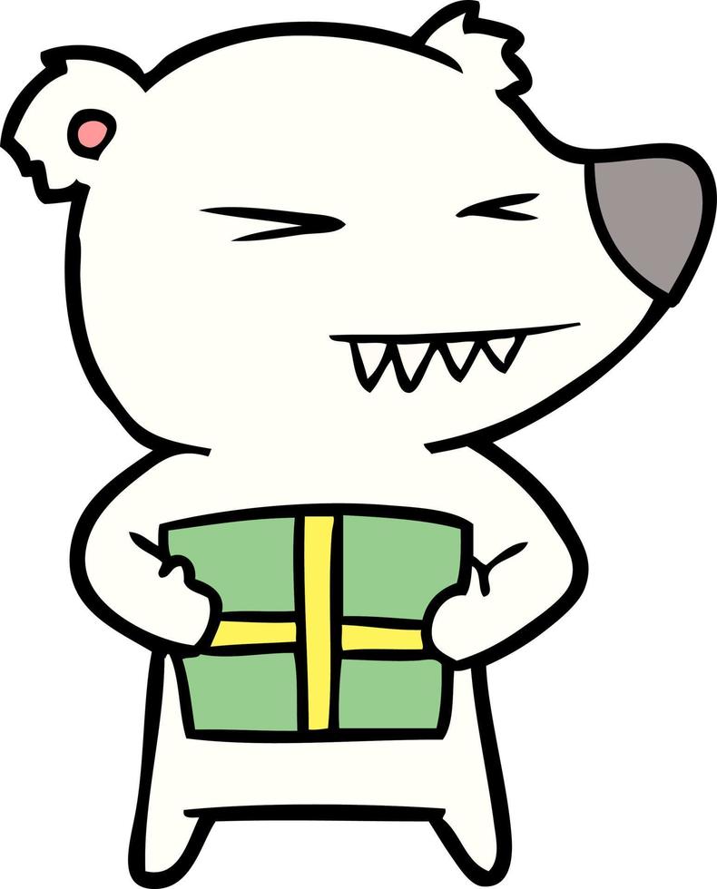 polar bear with christmas present cartoon vector