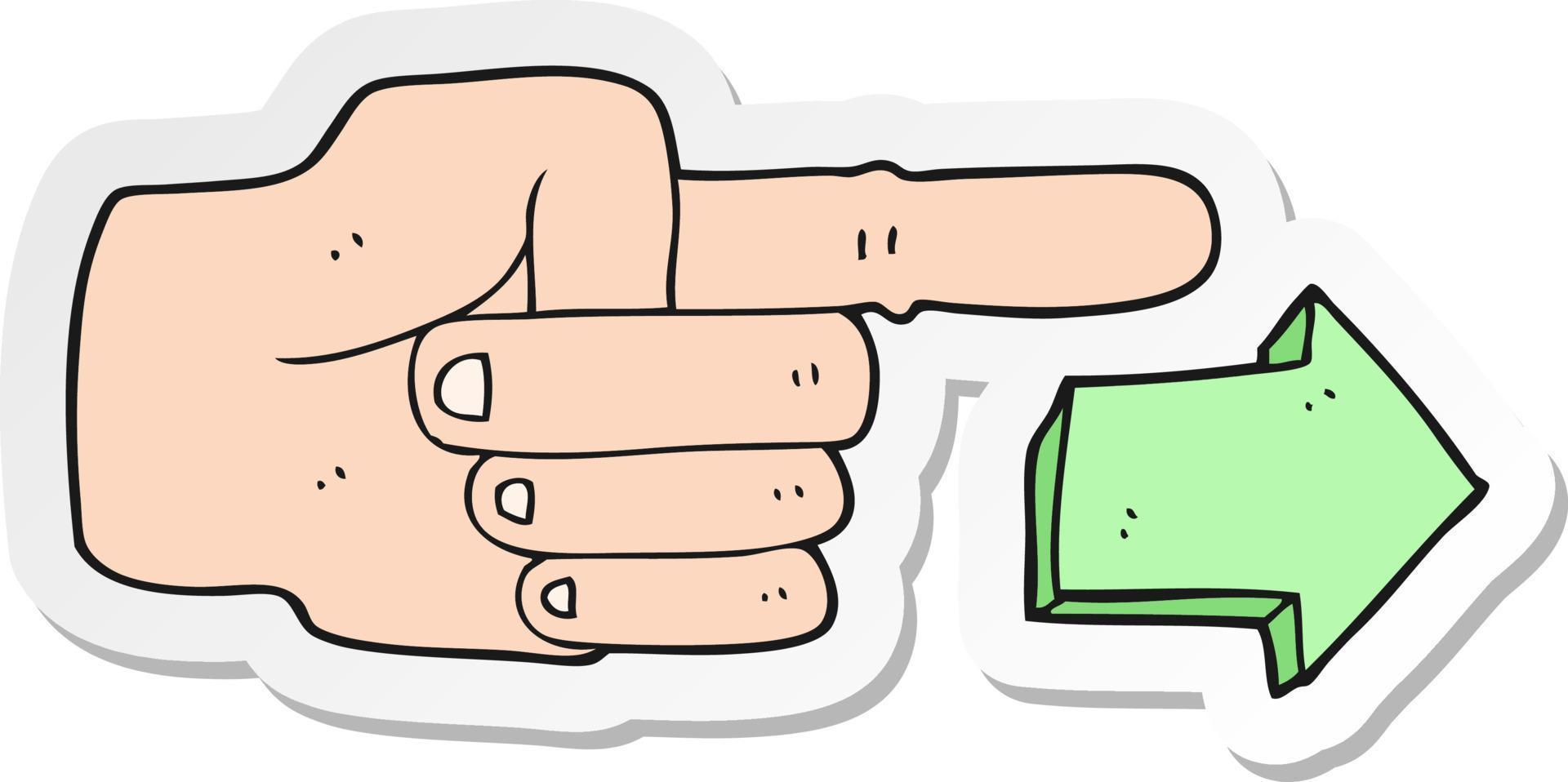 sticker of a cartoon pointing hand with arrow vector