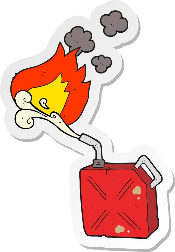sticker of a cartoon fuel can with burning fuel spray vector