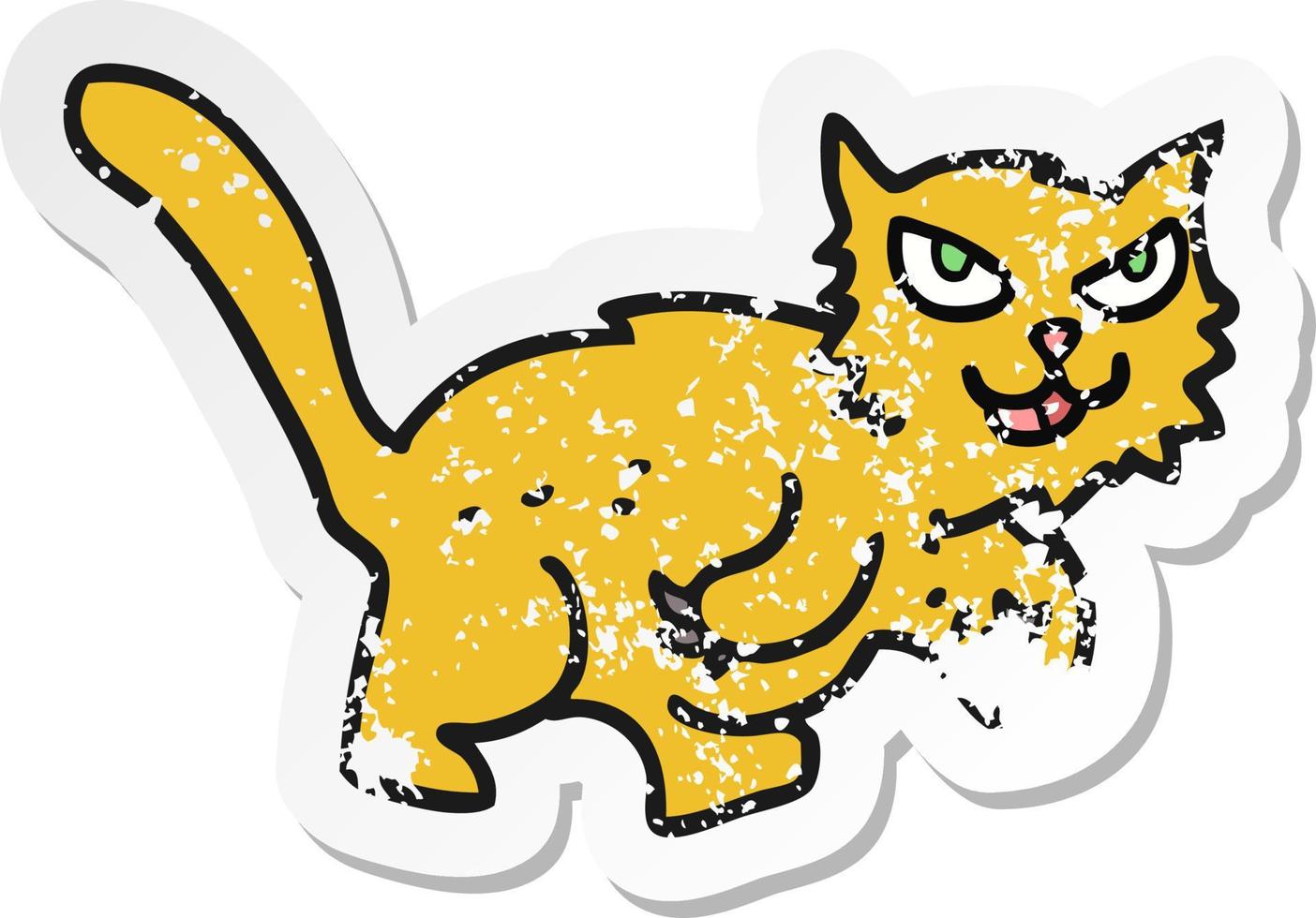 retro distressed sticker of a cartoon cat vector