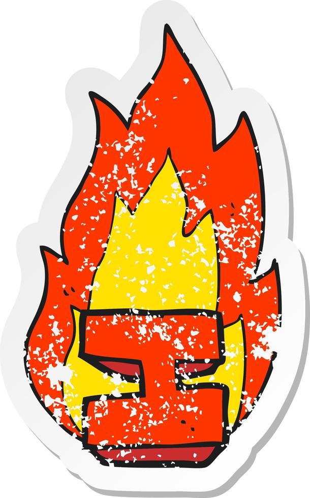 retro distressed sticker of a cartoon flaming letter I vector