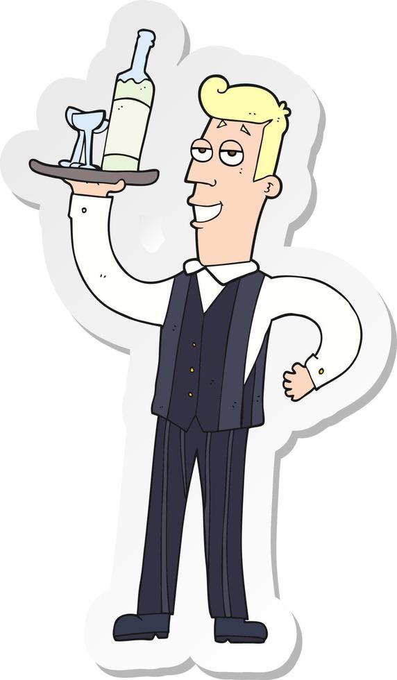 sticker of a cartoon waiter vector