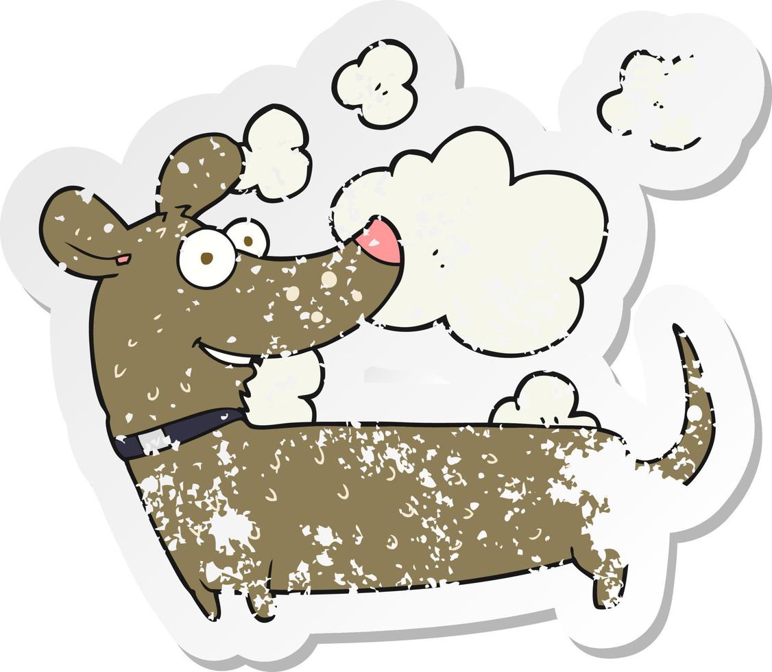 pegatina retro angustiada de un perro feliz de dibujos animados vector