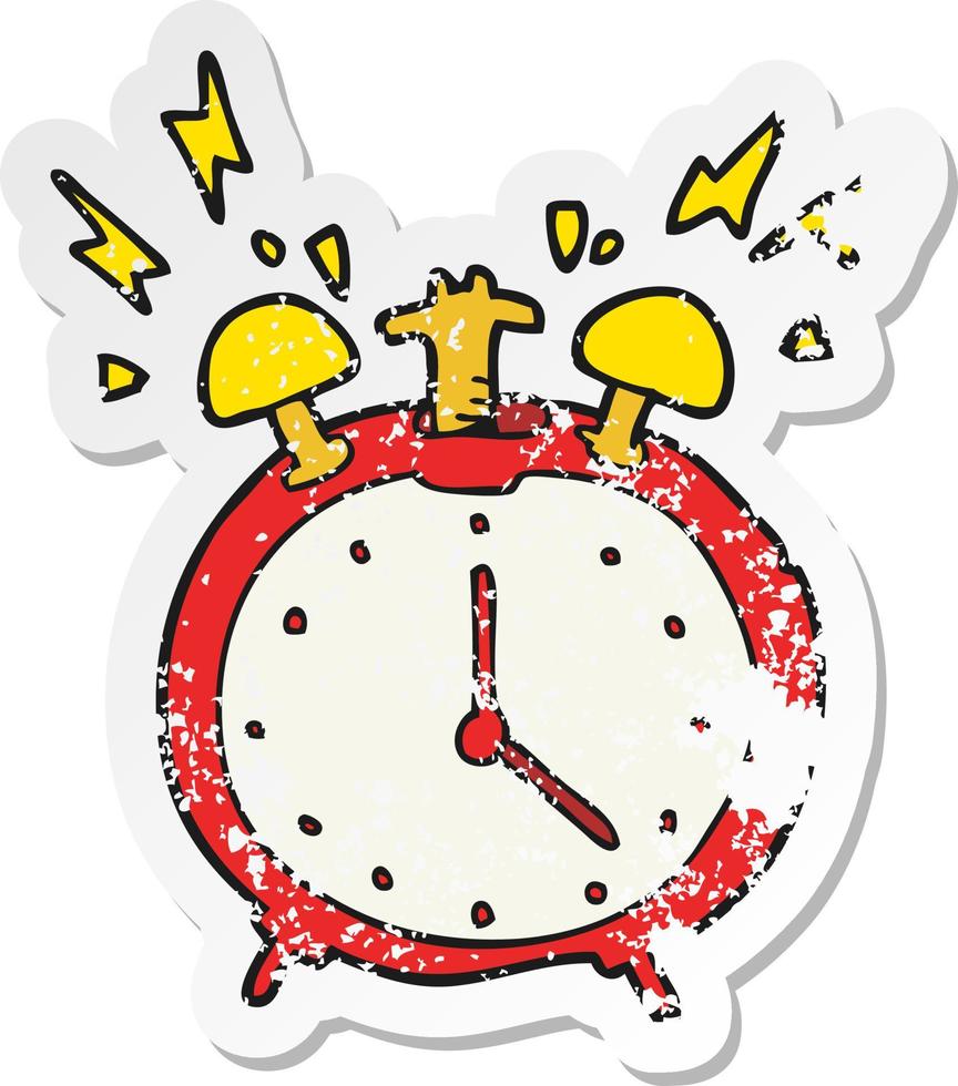 retro distressed sticker of a cartoon ringing alarm clock vector