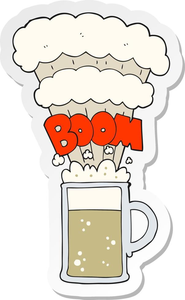 sticker of a cartoon exploding beer vector