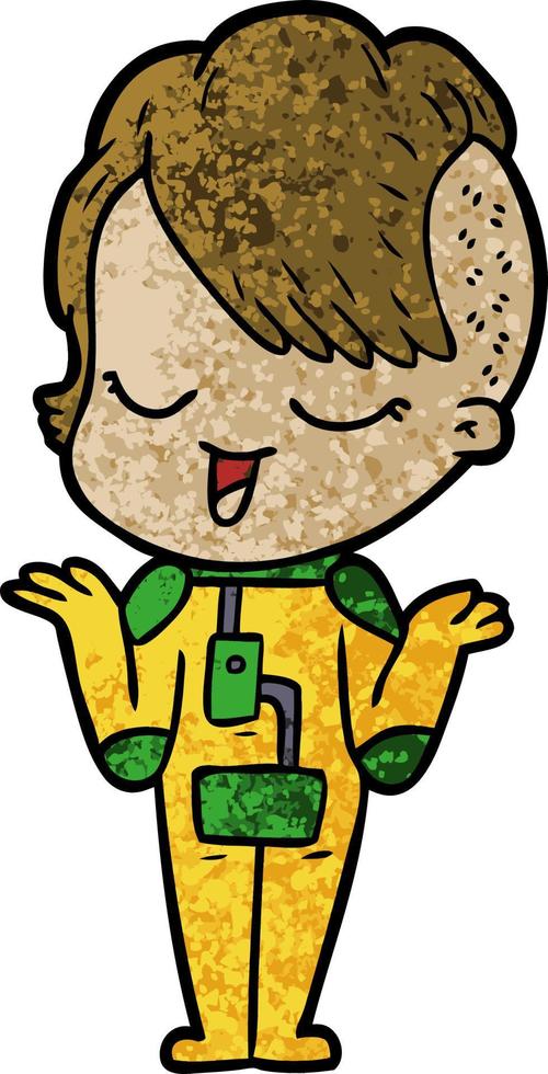 happy cartoon girl in space suit vector