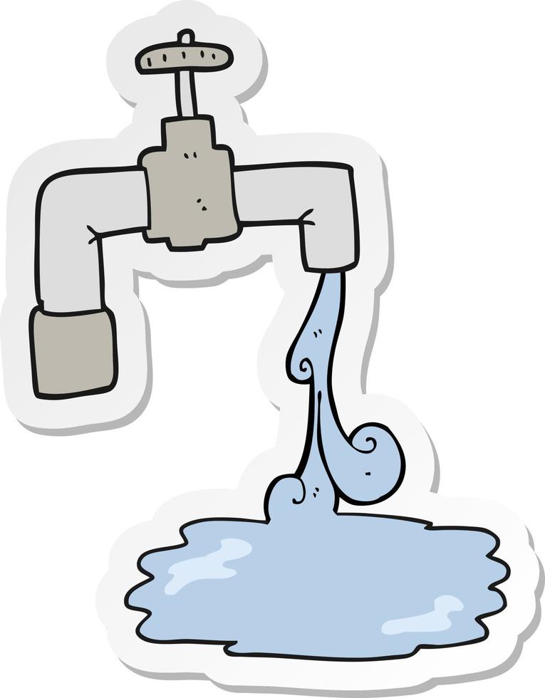 sticker of a cartoon running faucet vector