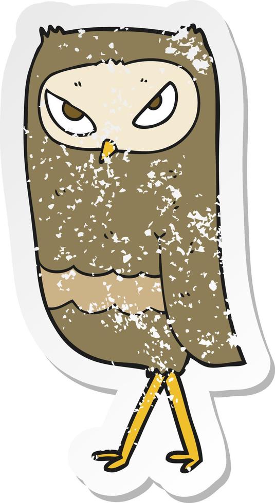 retro distressed sticker of a cartoon owl vector