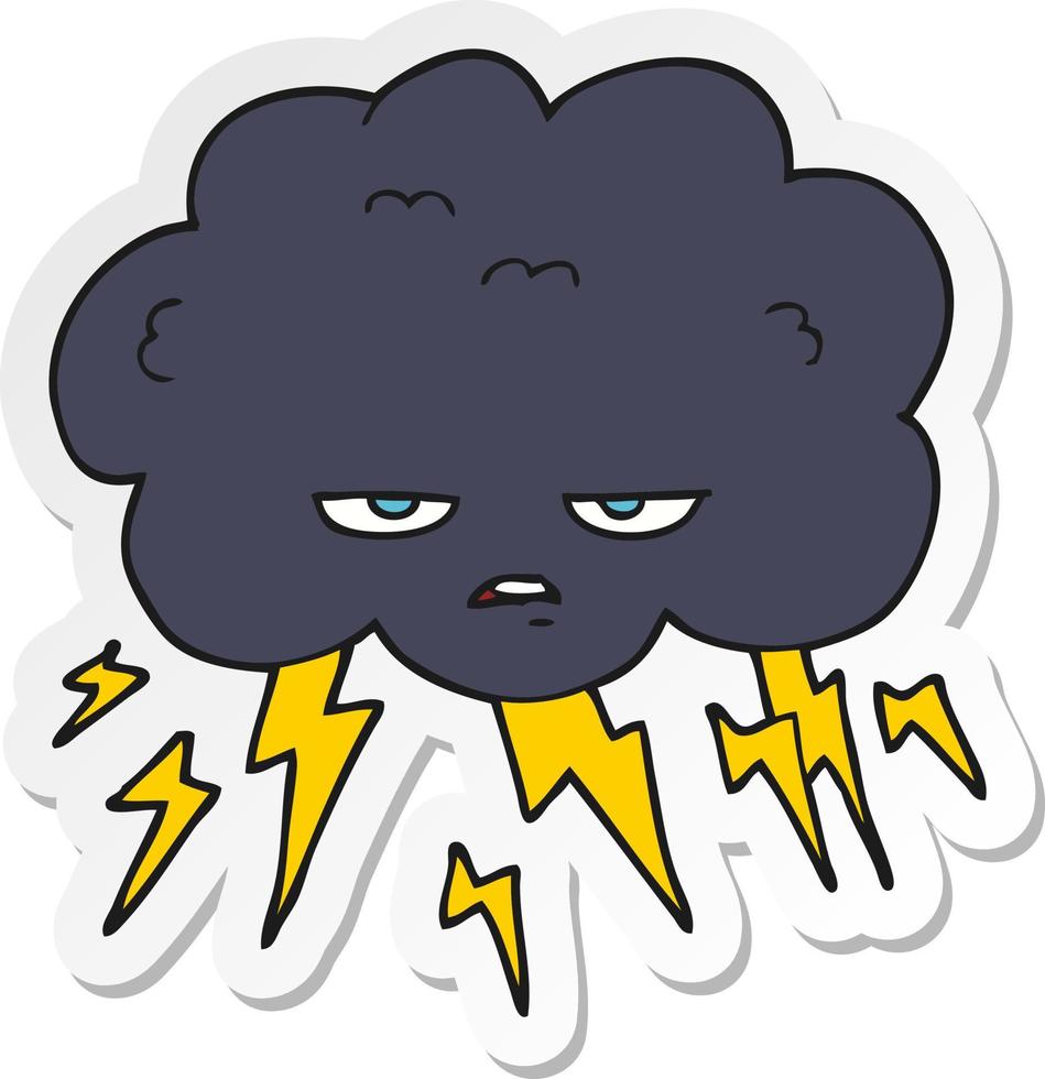 sticker of a cartoon thundercloud vector