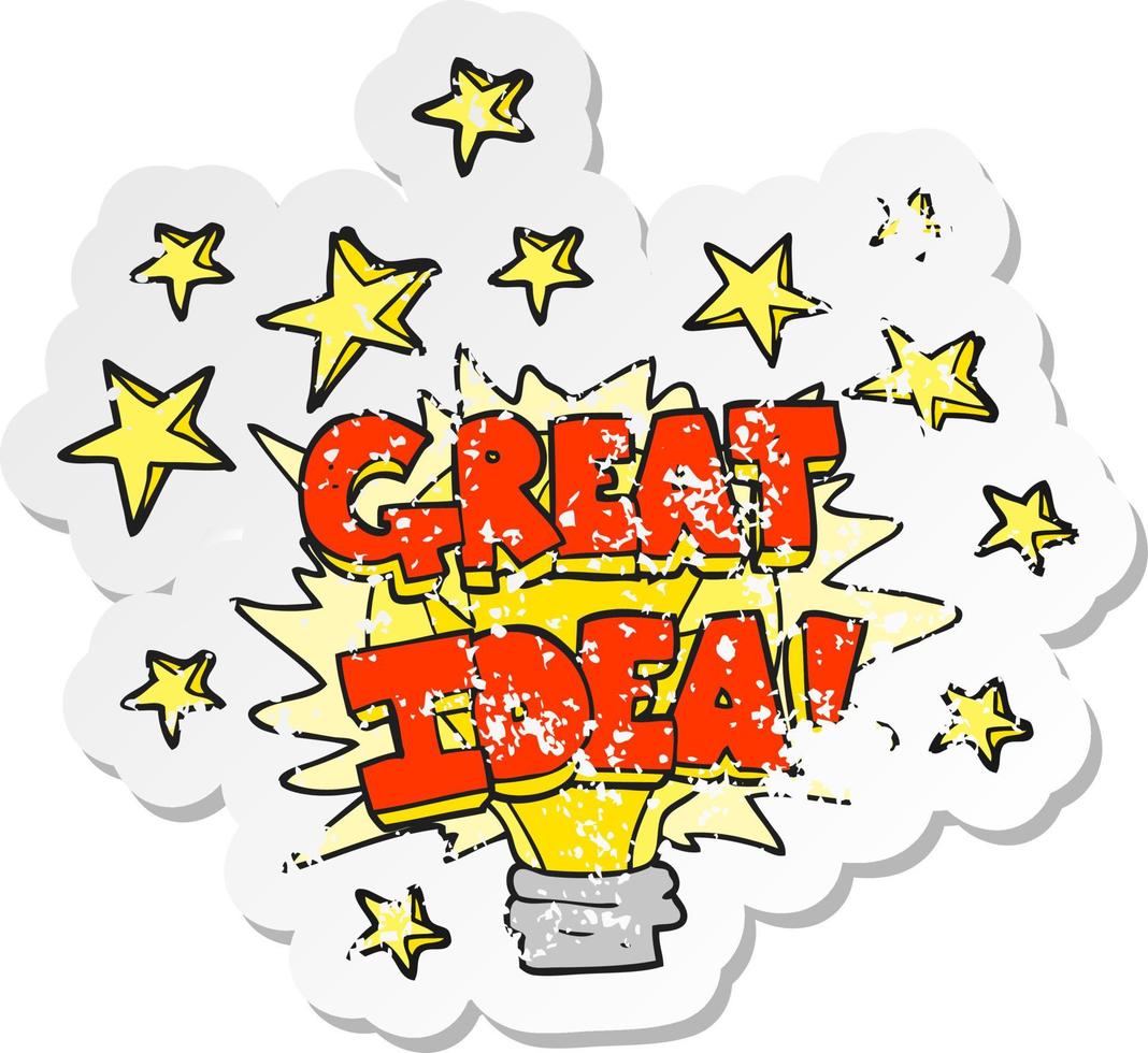 retro distressed sticker of a cartoon great idea light bulb symbol vector