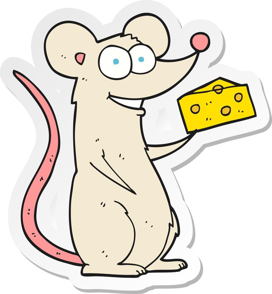 sticker of a cartoon mouse with cheese vector