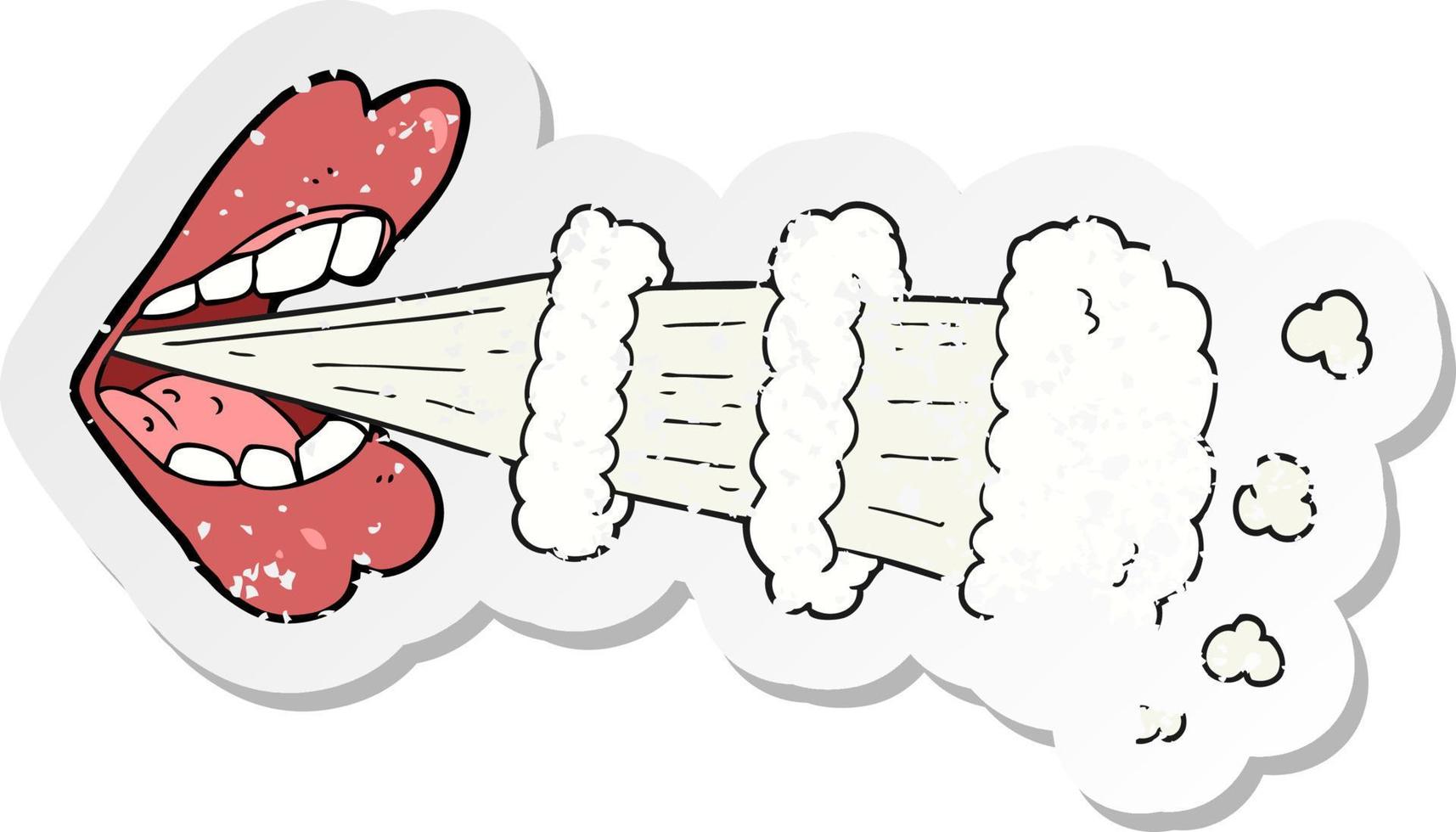 retro distressed sticker of a cartoon breath vector