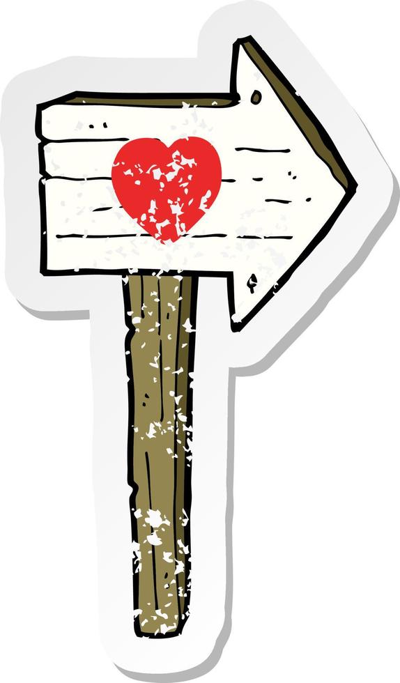 retro distressed sticker of a cartoon love heart sign post vector