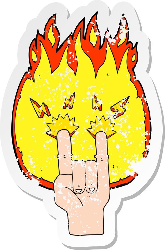 retro distressed sticker of a cartoon hand making rock symbol vector