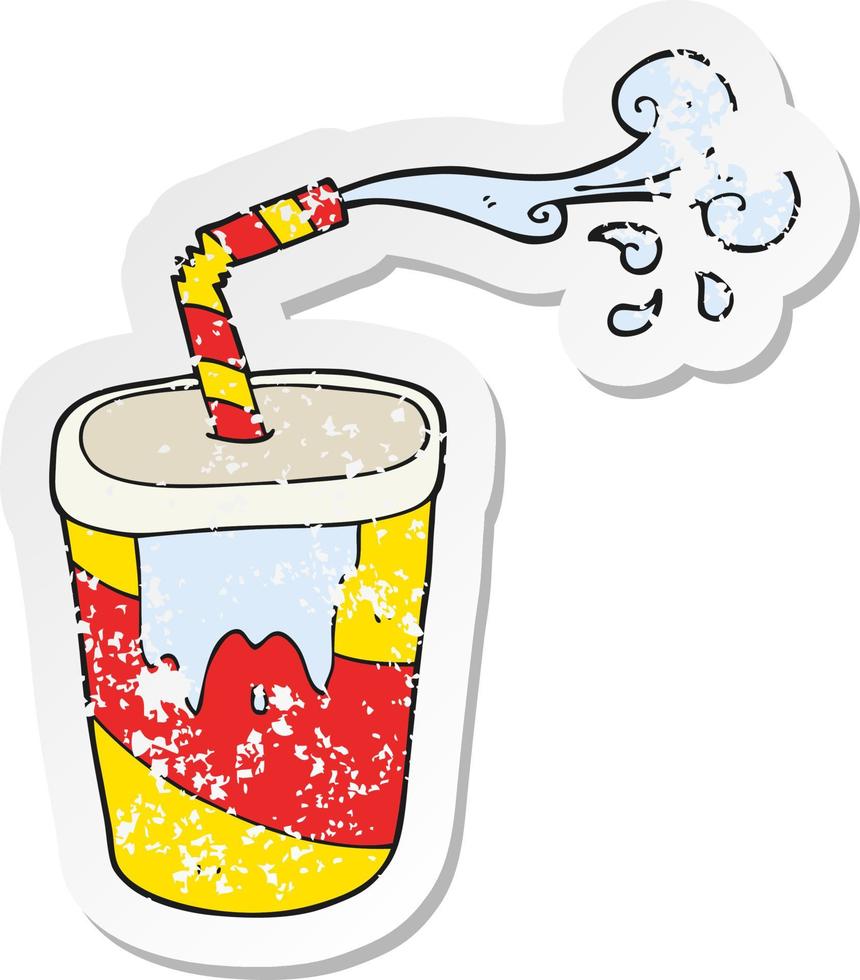 retro distressed sticker of a cartoon soda vector