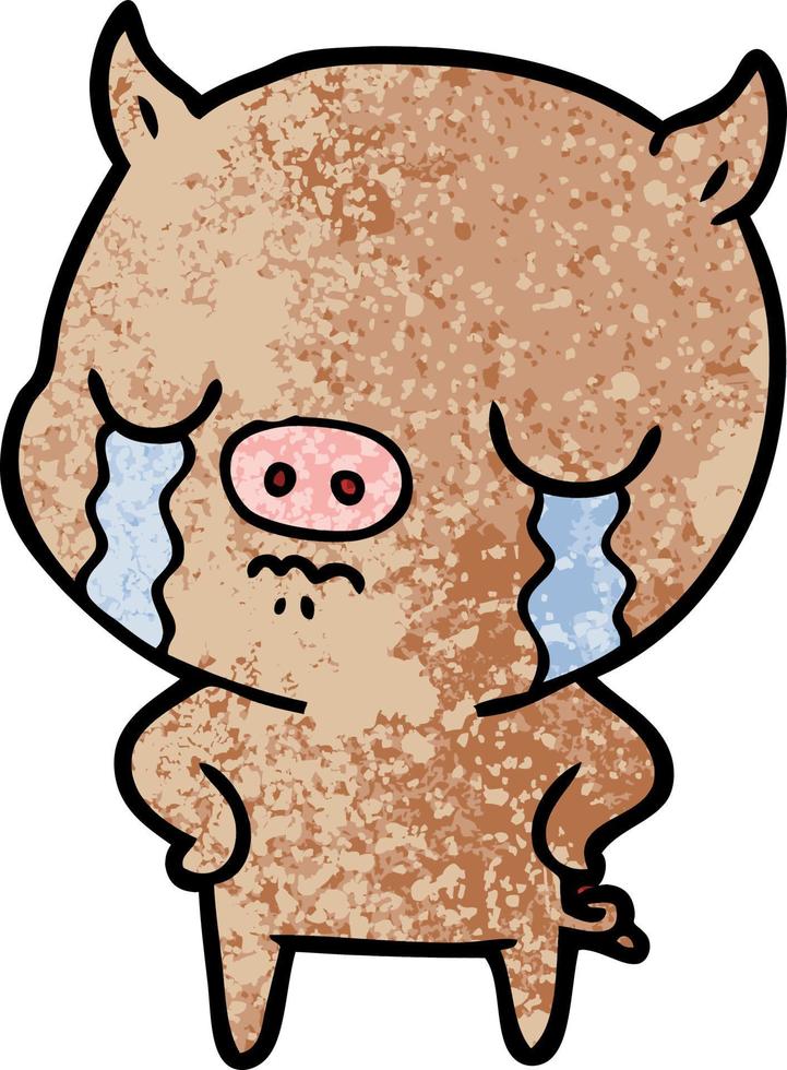 cartoon pig crying with hands on hips vector