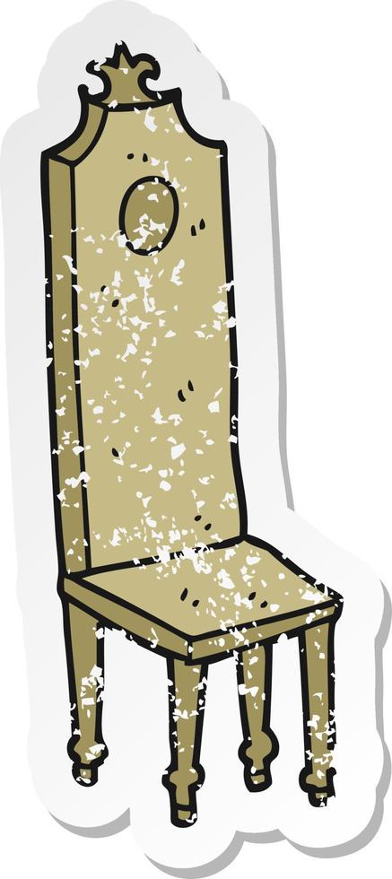 pegatina retro angustiada de una silla elegante de dibujos animados vector