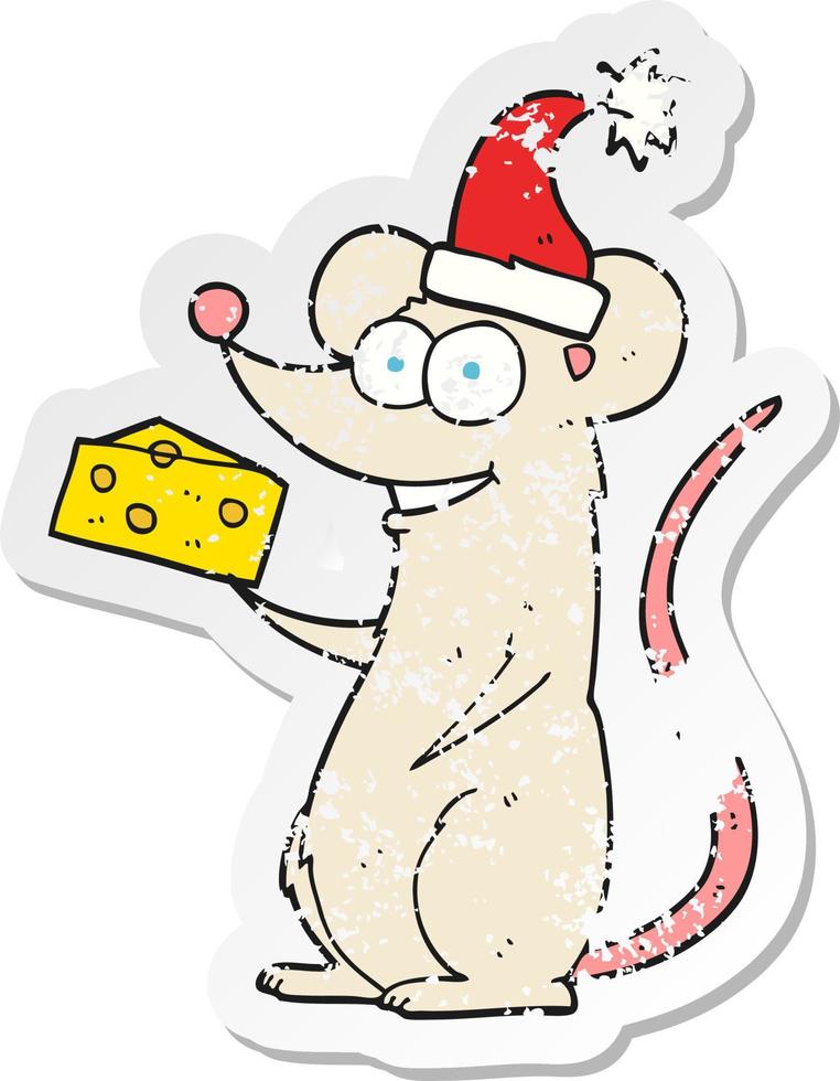retro distressed sticker of a cartoon christmas mouse vector