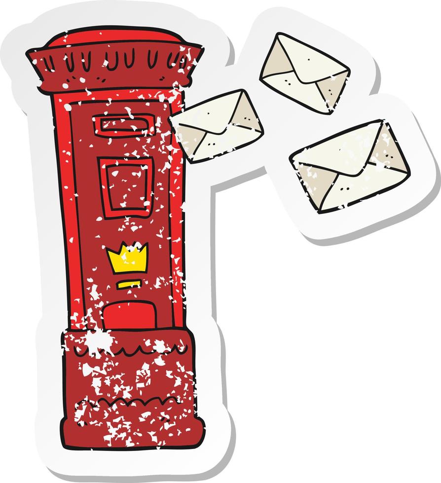 retro distressed sticker of a cartoon british post box vector