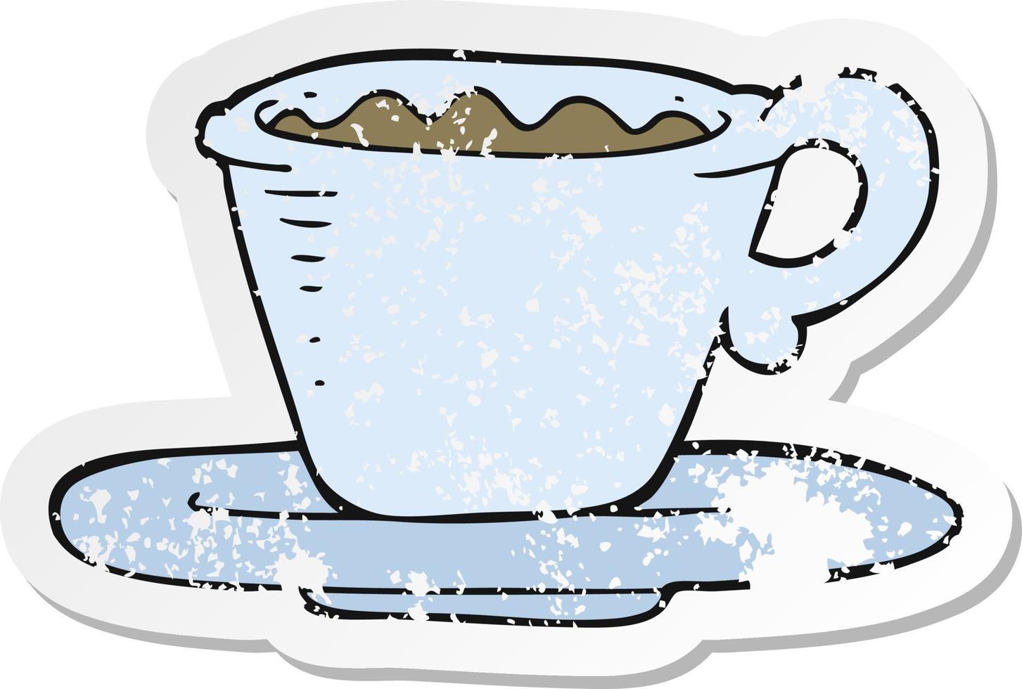 pegatina retro angustiada de una taza de café de dibujos animados vector