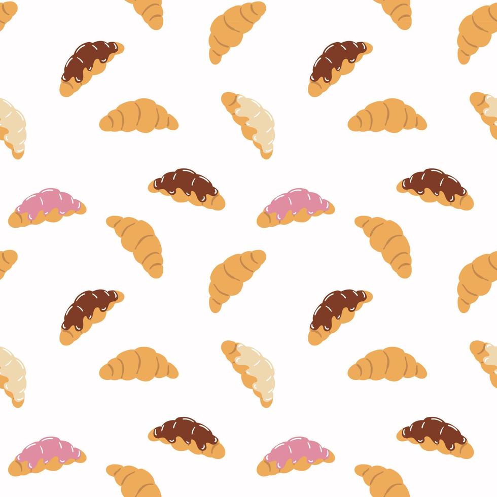 Seamless pattern of croissant  in a flat style on a white background. For wrapping paper, wallpaper, background vector