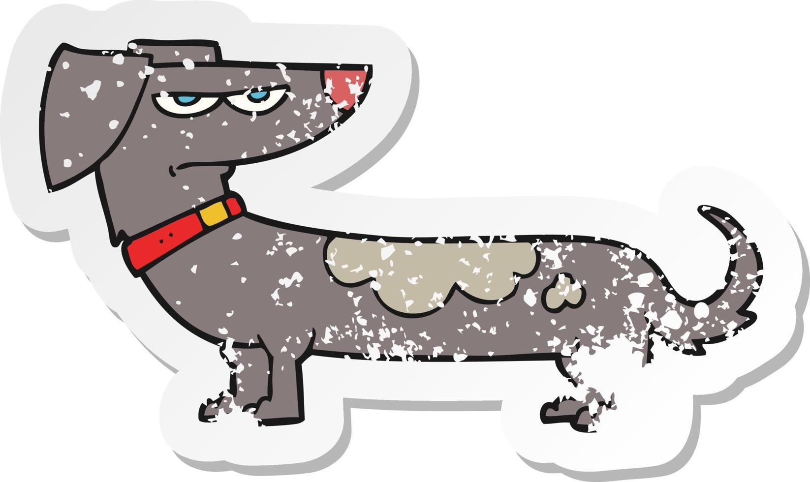 retro distressed sticker of a cartoon annoyed dog vector