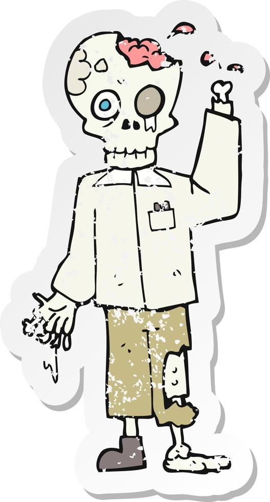 retro distressed sticker of a cartoon zombie vector