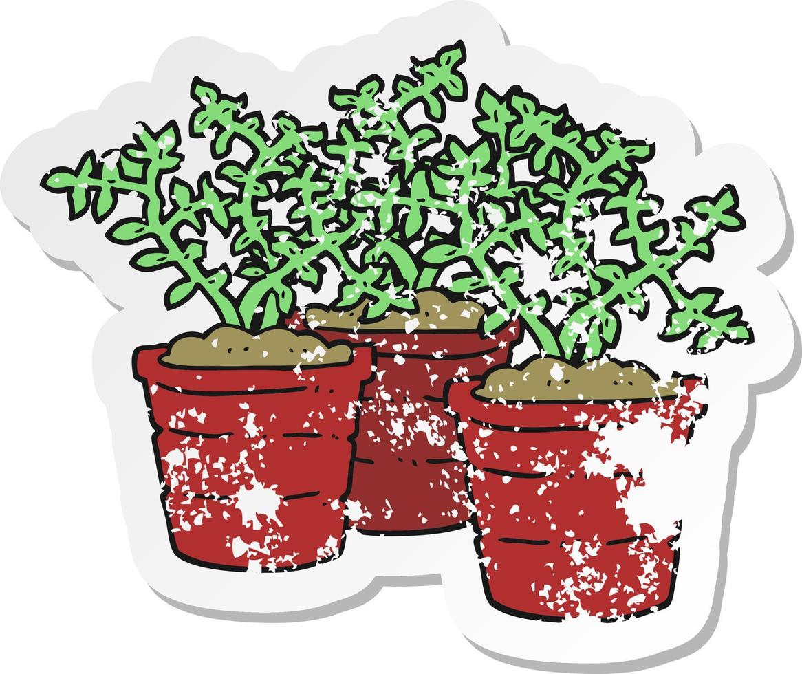 retro distressed sticker of a cartoon potted plants vector