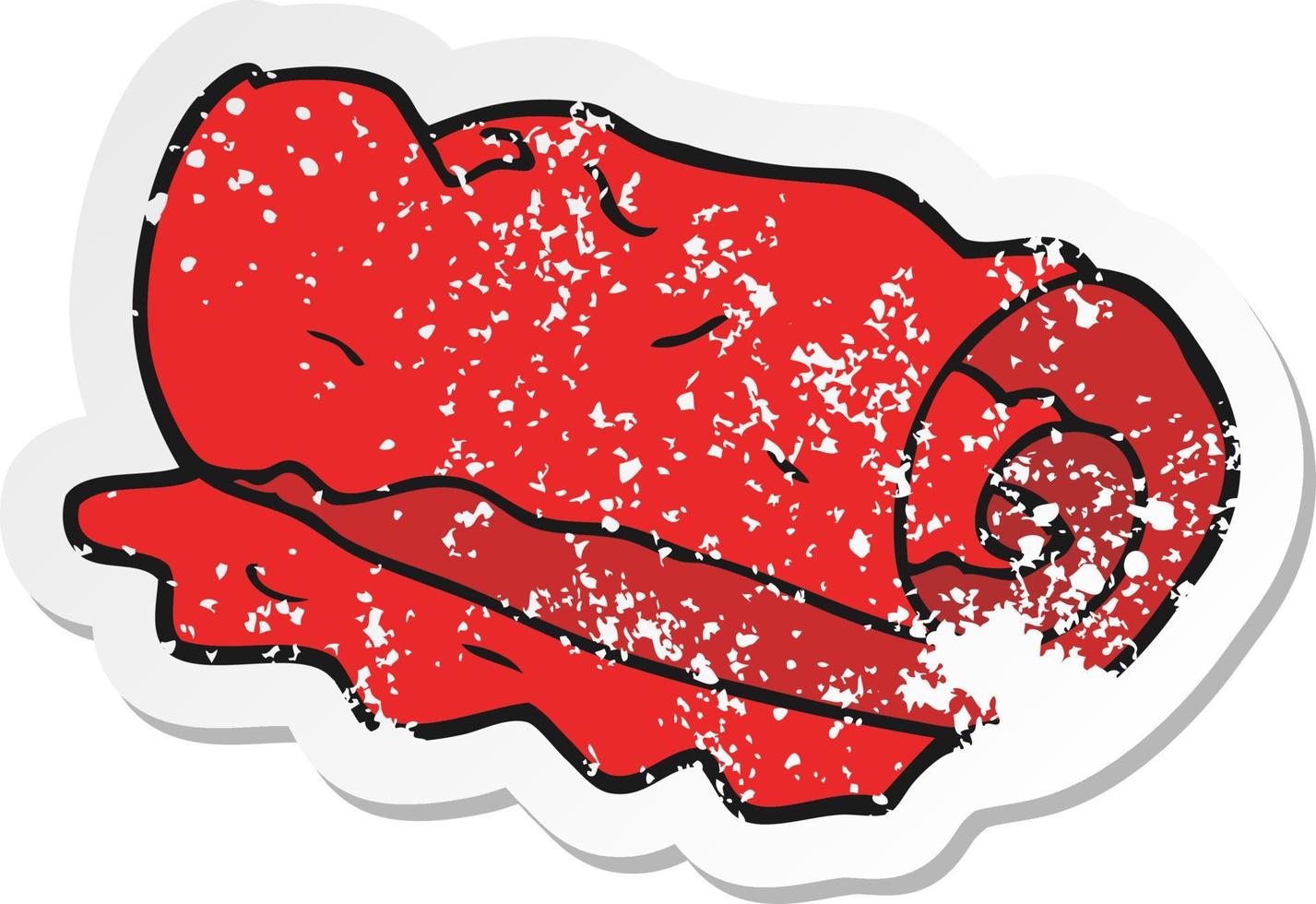 retro distressed sticker of a cartoon rolled towel vector