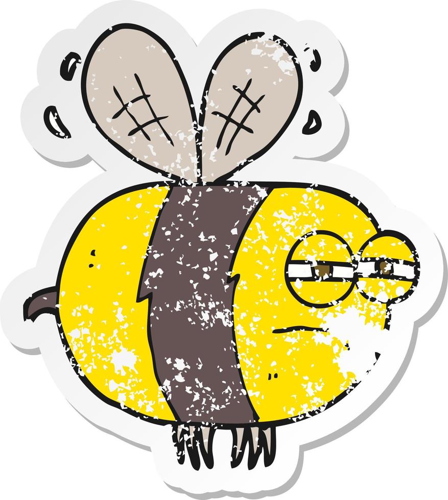 retro distressed sticker of a cartoon unhappy bee vector