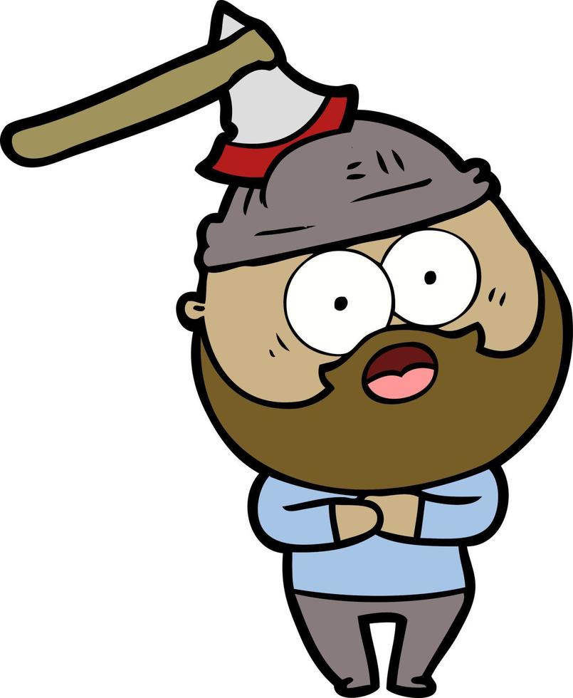cartoon bearded man with axe in head vector