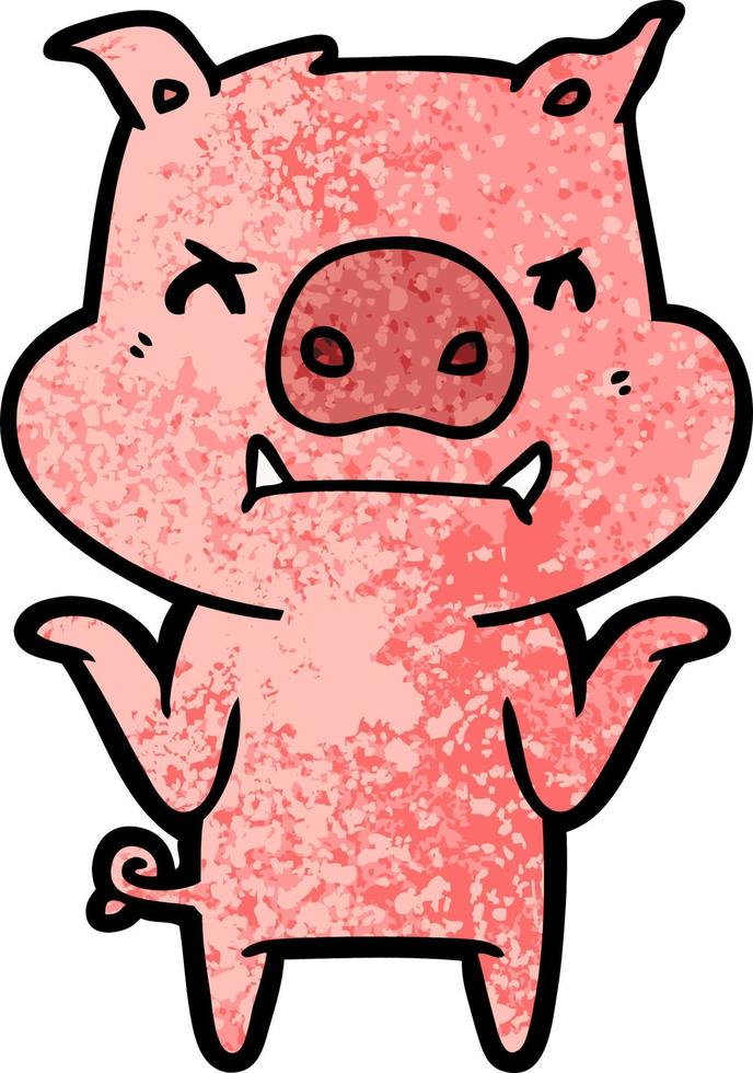angry cartoon pig shrugging shoulders vector