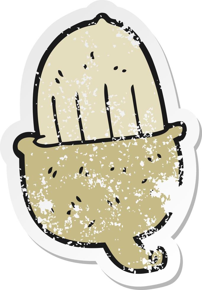 retro distressed sticker of a cartoon acorn vector
