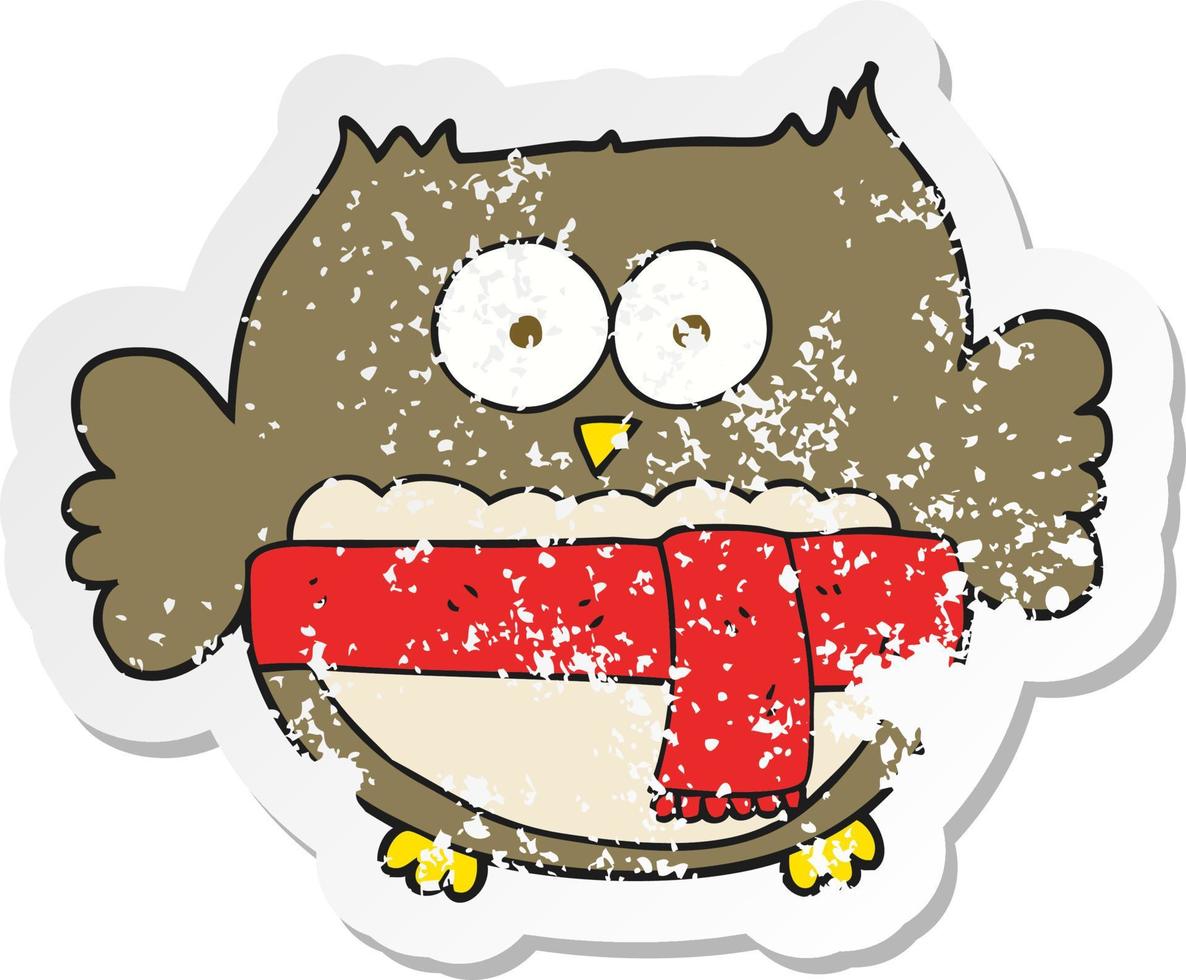 retro distressed sticker of a cartoon cute owl vector