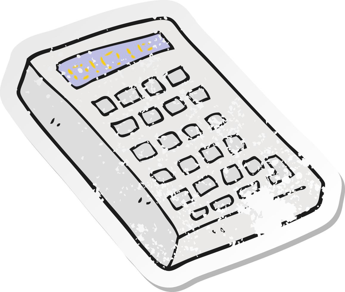 pegatina retro angustiada de una calculadora de dibujos animados vector