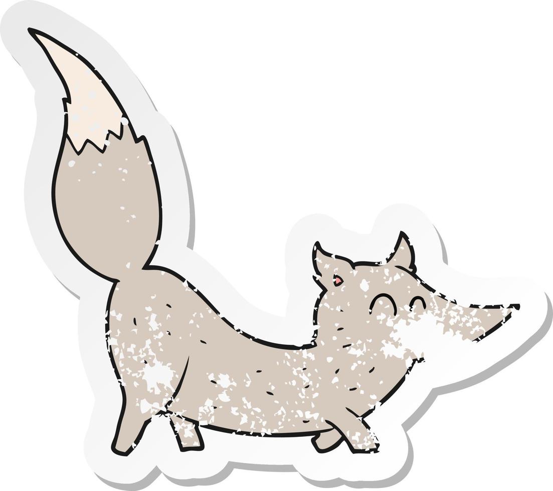 pegatina retro angustiada de un pequeño lobo de dibujos animados vector