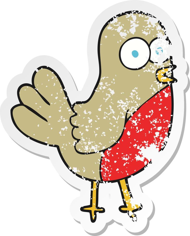 retro distressed sticker of a cartoon robin vector