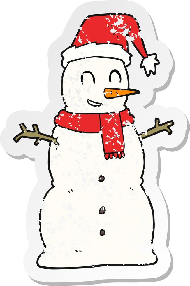 retro distressed sticker of a cartoon snowman vector