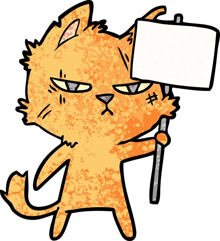 gato duro de dibujos animados con signo de protesta vector