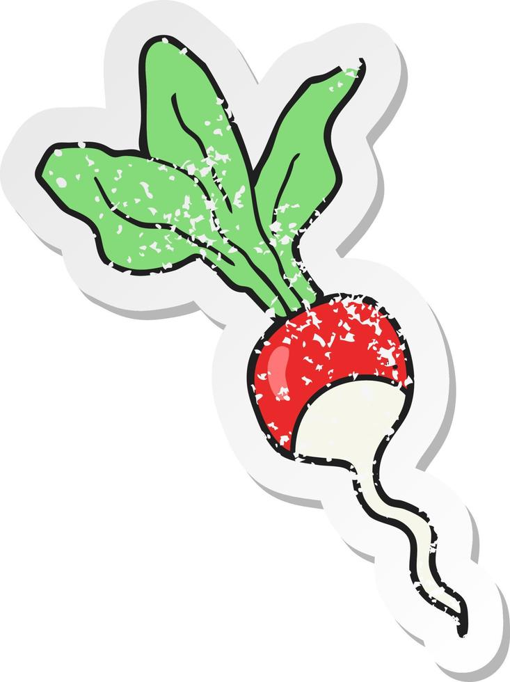 retro distressed sticker of a cartoon radish vector