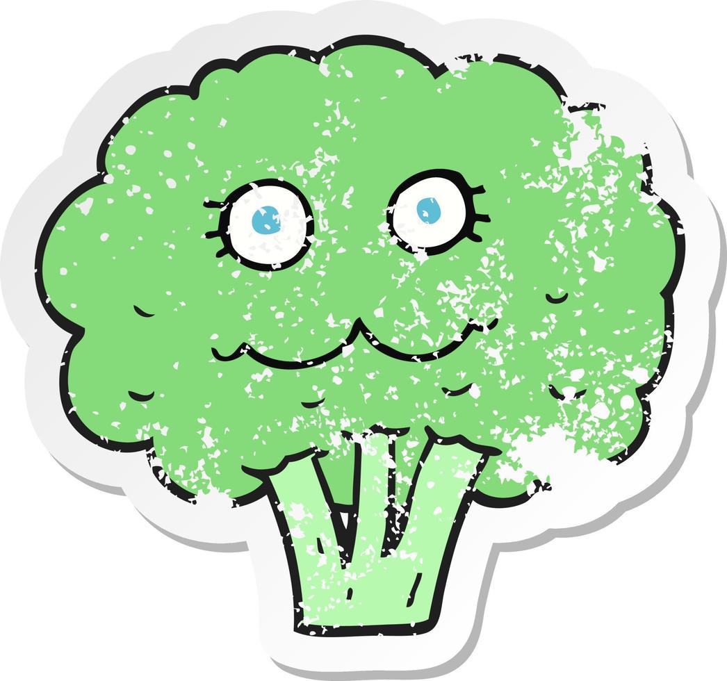 pegatina retro angustiada de un brócoli de dibujos animados vector
