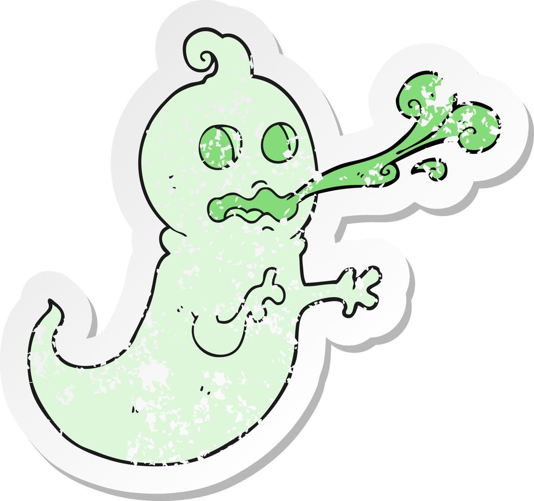 retro distressed sticker of a cartoon slimy ghost vector