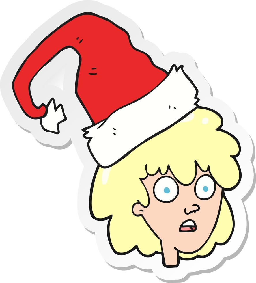 sticker of a cartoon woman with santa hat vector