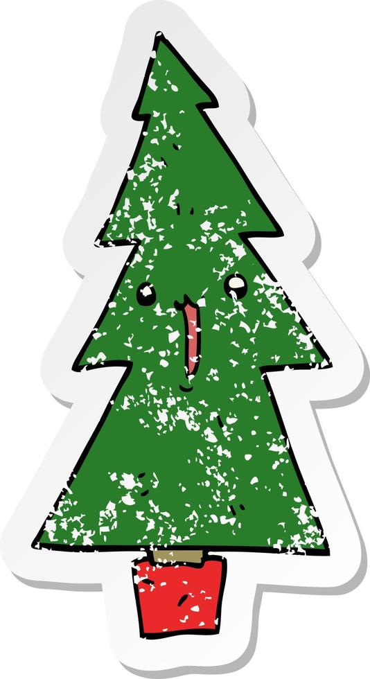 distressed sticker of a cartoon christmas tree vector