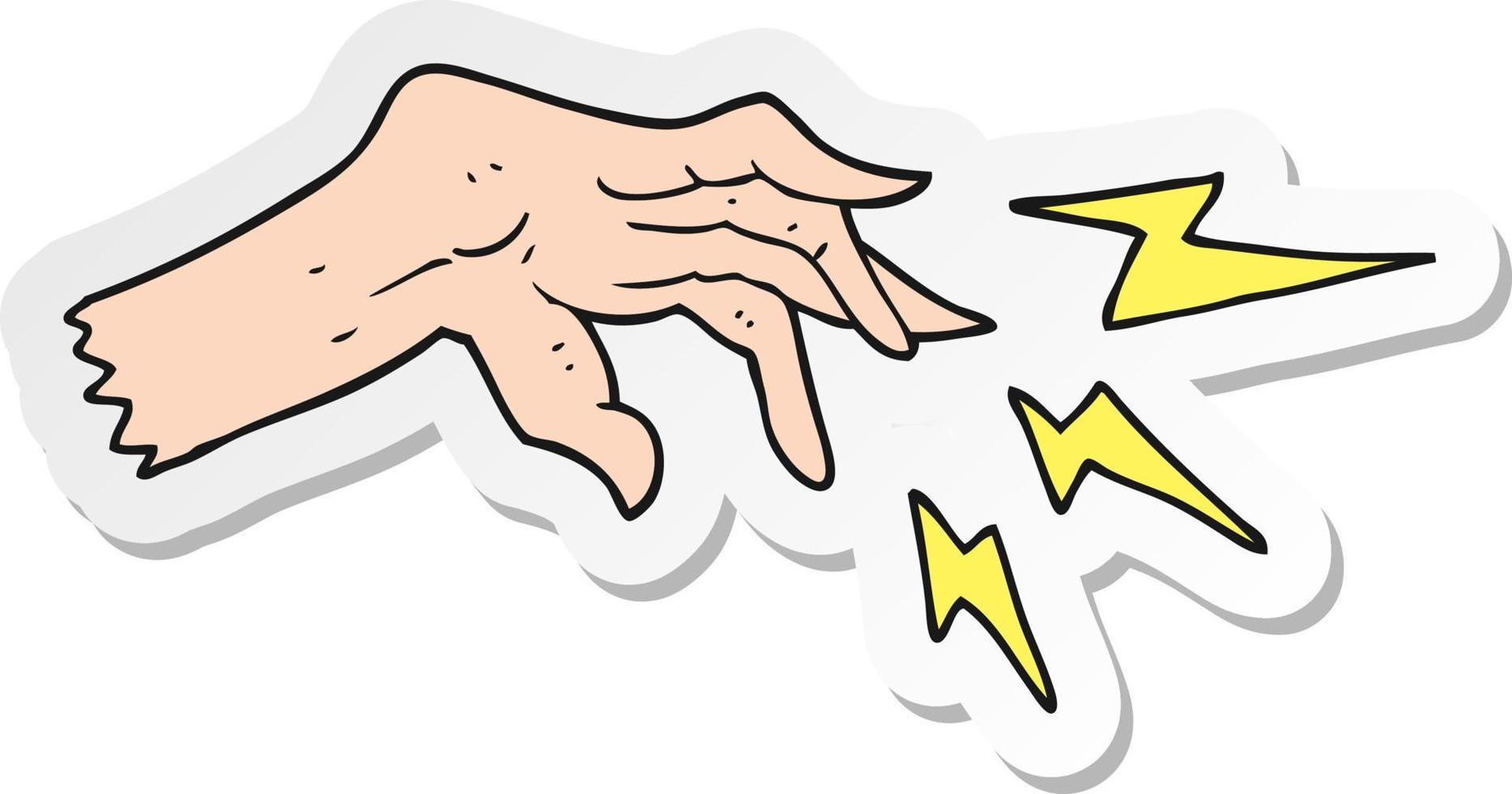 sticker of a cartoon hand casting spell vector