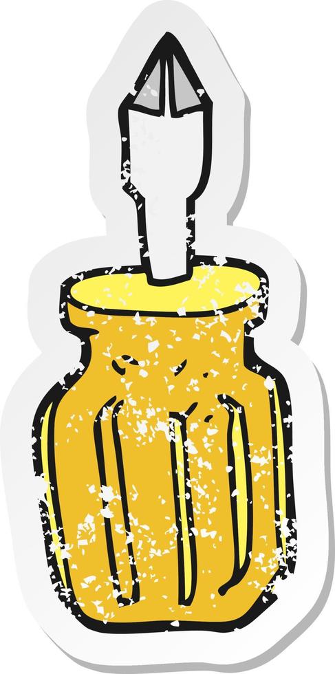 retro distressed sticker of a cartoon screwdriver vector