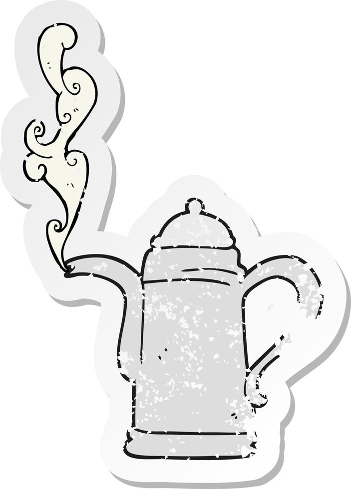 retro distressed sticker of a cartoon steaming coffee kettle vector