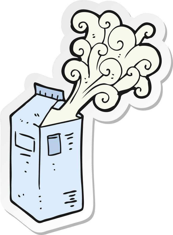 sticker of a cartoon milk carton exploding vector